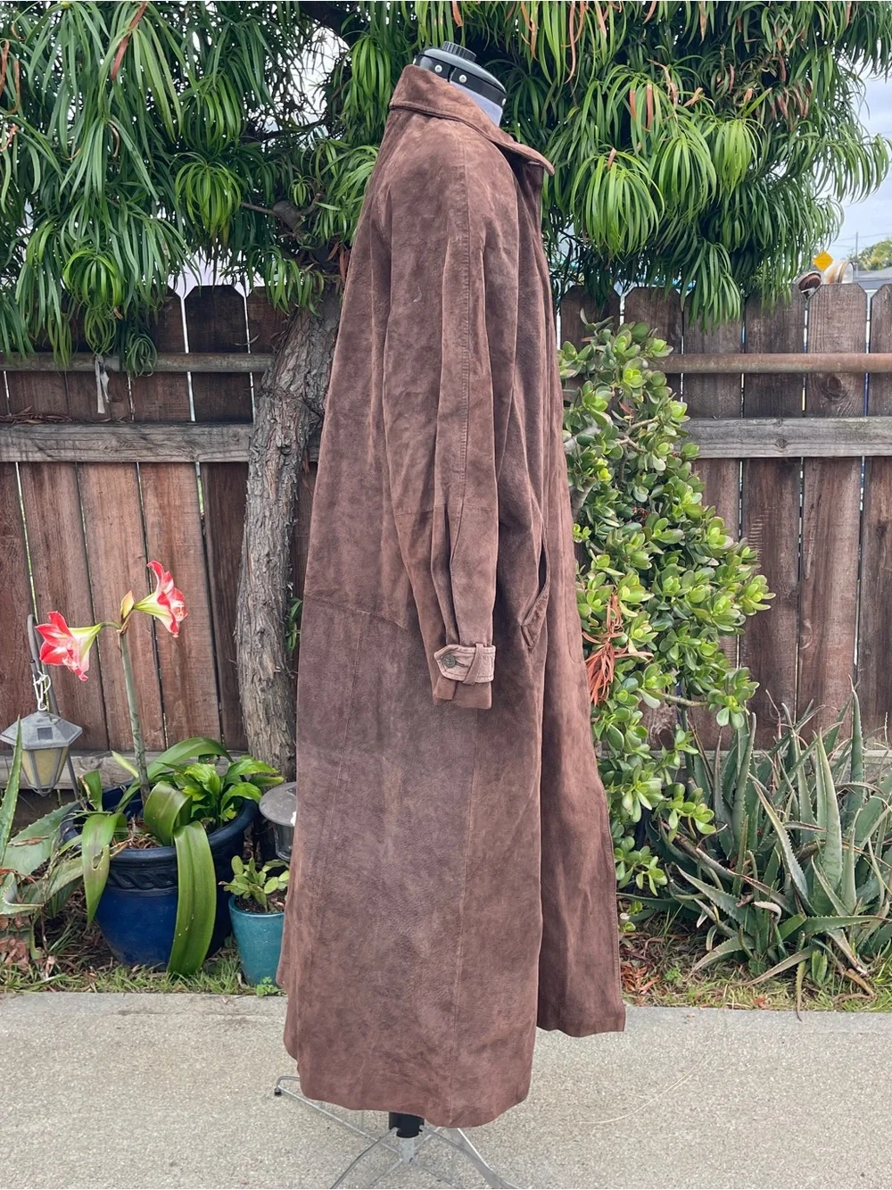 Vintage Y2K Express Women's Brown Suede Leather Trench Coat - size L - Picture 3 of 14